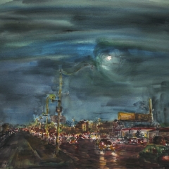 Lakeshore Drive with Moon, 2011  watercolor on paper, 20.75 x 28.5