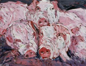 <em>Pink Pigs</em>, 1989, oil on canvas, 20 x 26 inches